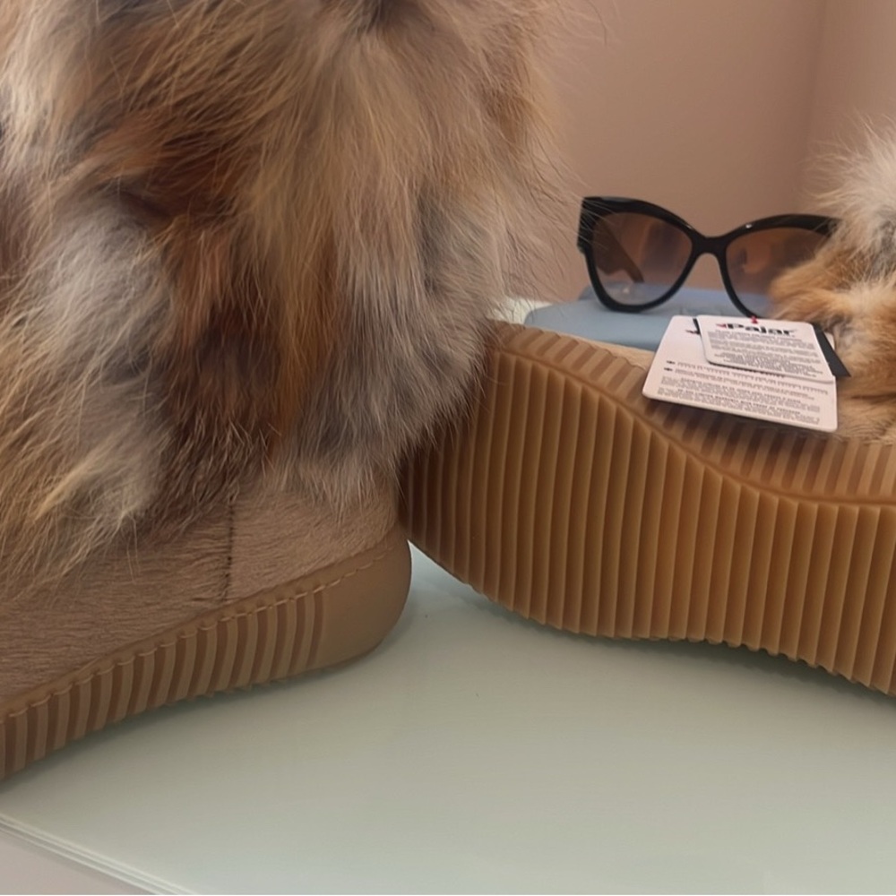 Pajar Tan Faux Fur Trim Lace-Up Ankle Boots